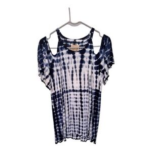 NWT Chaser Navy and White Cold Shoulder Blouse